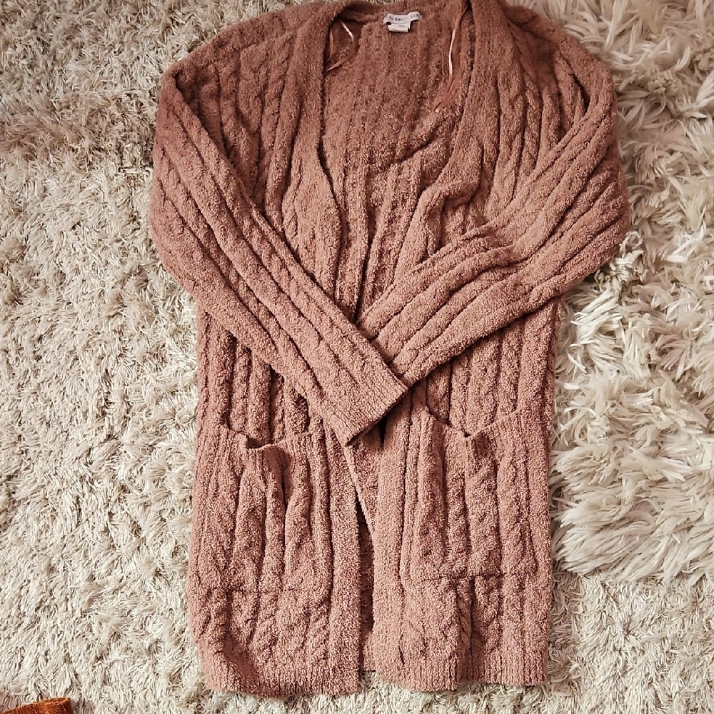 Cozy Rosie Brown Feather Knit Sweater